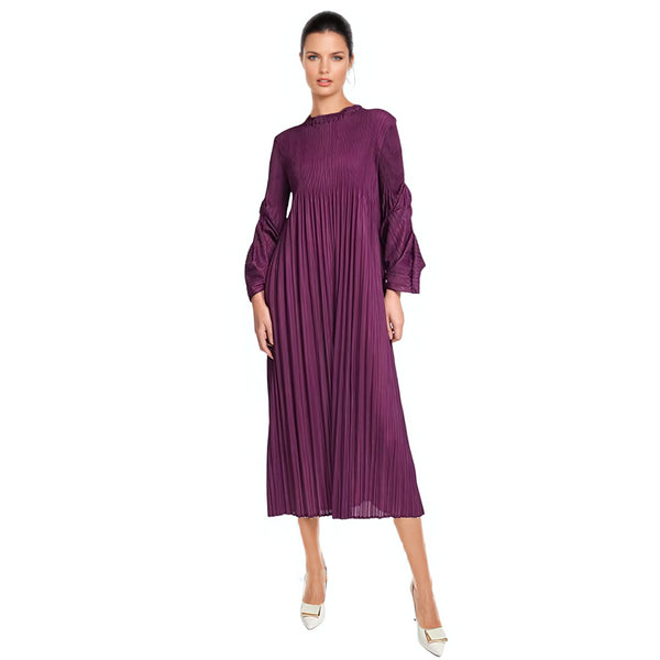 Bell Sleeve High Neck Pleated Dress - DR1532